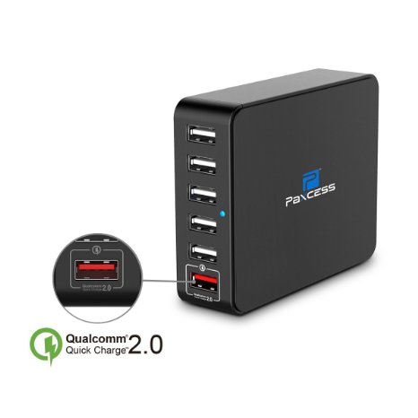 Paxcess Quick Charge 20 35W 6-Port USB Charger Desktop Charging Station Total Output 5V7A1 Port Quick Charge 12V135A 9V18A 5V2A