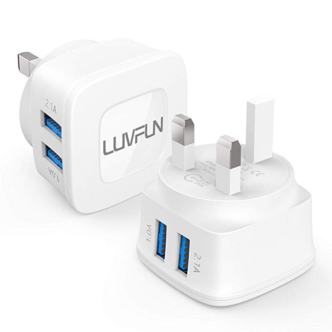 Luvfun Dual USB Charger [5V/2.1A] 2-Port Universal Main Charger USB Charger Plug [1 PACK-White]