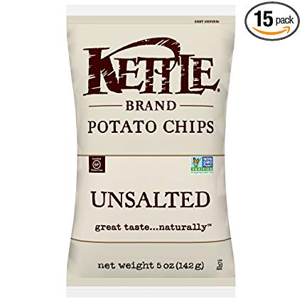 Kettle Brand Potato Chips, Unsalted, 5 Ounce Bags (Pack of 15)