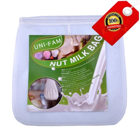Almond Milk Bag - UNi-Fam The Best Reusable Nut Milk Bag 12x12 and All Purpose Food Sieve Strainer for Cold Brew Coffee JuiceYogurt Filter and cheesecloth - Super Healthy
