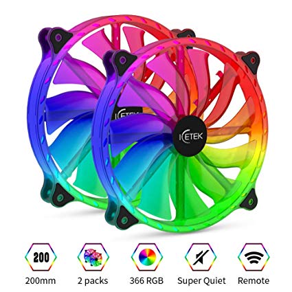 RGB Cooling Fans for Computer Case 200mm Colorful Kit LED PC Computer Fan，2 Pack