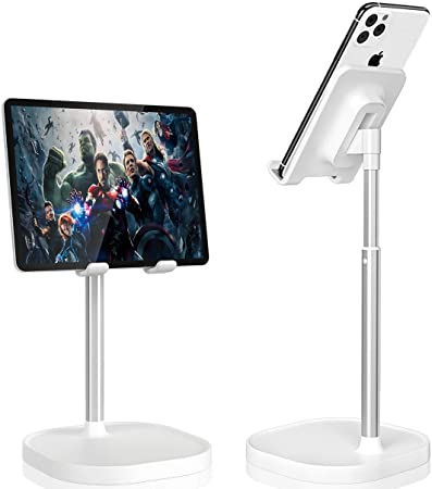 Cell Phone Stand,Angle Height Adjustable Phone Stand for Desk, Thick Case Friendly Phone Holder Stand for Desk, Compatible with All Mobile Phones,iPhone,Switch,iPad,Tablet(4-10inch)-White