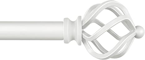 KAMANINA 3/4 Inch Curtain Rod Single Window Rod 48 to 86 Inches (4-7.2 Feet), Twisted Cage Finial, Ivory White