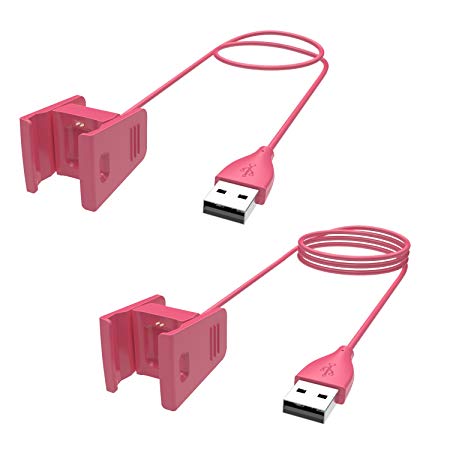 Pasow Fitbit Charge 2 Charger 2pcs Replacement USB Charger Charging Cable with Cradle Dock Adapter for Fitbit Charge 2 Smart Watch(3.3 feet  1.6 feet) (Hot pink)