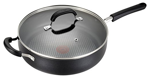 T-fal C08582 OptiCook Thermo-Spot Titanium Nonstick Dishwasher Safe Oven Safe Jumbo Cookware Saute Pan Cookware, 5-Quart, Black