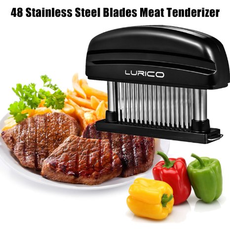 Lurico Chefs Handheld Tool 48 Stainless Steel Razor Sharp Blades Meat Tenderizer & Barbeque Marinating Prep Tool (Black)