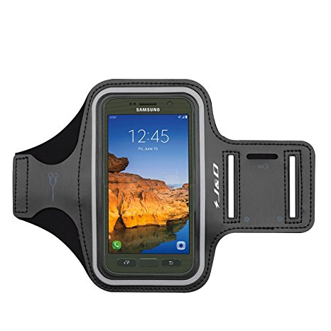 Galaxy S7 Active Armband, J&D Sports Armband for Samsung Galaxy S7 Active, Key holder Slot, Perfect Earphone Connection while Workout Running - Black