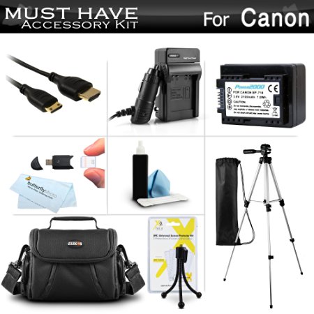 Must Have Accessory Kit For Canon VIXIA HF R52, HF R50, HF R500, HF R62, HF R60, HF R600, VIXIA HF R700, HF R72, HF R70 Digital Camcorder Includes Replacement BP-718 Battery   Charger   Case   More