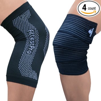 Knee Sleeve Package - Knee Compression Sleeve Pair & Knee Wrap Pair - #1 Unisex Recovery Sleeve & Leg Compression Socks For Maximum Patella Protection