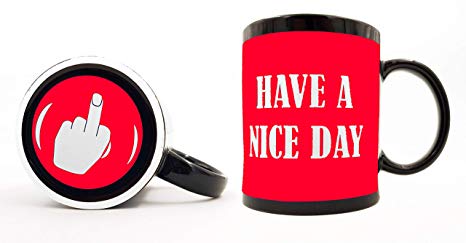 Have A Nice Day Coffee Mug, Funny Cup With Middle Finger On The Bottom,Funny Unique Christmas Gift Cute Cool Ceramic Cup, Best Father's Day And Mother's Day Gag Gifts 11 Oz 100% Ceramic Red Mug