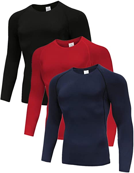 Men's (Pack of 3) Cool Dry Compression Short/Long Sleeve Sports Baselayer T-Shirts Tops