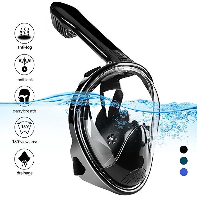 Naedw Full Face Snorkel Mask 180° Panoramic View Diving Scuba Mask Easy breath with Anti-Fog and Anti-Leak with Adjustable Head Straps Design for Adults,Youth,kids