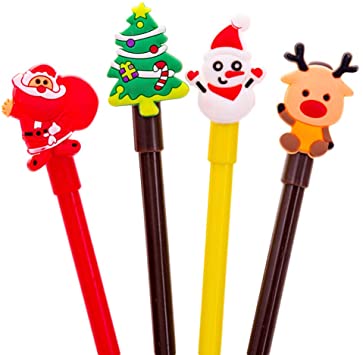 Christmas Gifts Pens Ballpoint Ink Pens Colorful Santa Claus Office School Supplies Gift For Kids Pack of 4