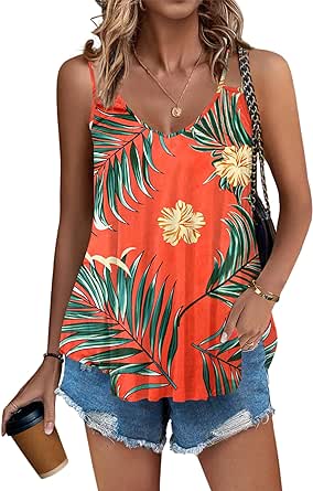 Zeagoo Women Flowy Tank Tops Casual Summer Floral Tops Sexy Spaghetti Strap V Neck Sleeveless Tunic Camisoles