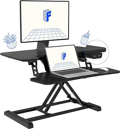 FLEXISPOT Motorized Standing Desk Converter 32" Black Electric Height Adjustable Stand up Desk Riser with Quick Release Keyboard Tray