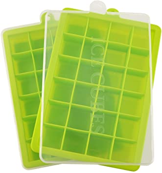 Ice Cube Trays with Lid, Silicone Ice Tray Molds Easy Release Ice Jelly Pudding Maker Mold, 24 Cavity (Green, 2 Pack)