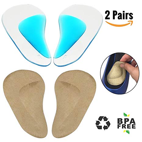 Arch Support Insoles for Flat Feet, Adhesive Arch Pad Silicone Insoles Cushion for Women and Men Plantar Fasciitis Relieve Pain and Reduces Pressure, 2 Pairs