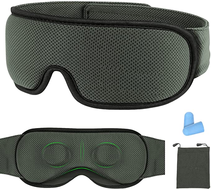 3D Sleep Mask, Voluex Eye Mask for Sleeping, Soft Night Sleep Eye Cover for Men and Women, 100% Blackout Blindfold for Travel, Sleeping, Napping, Shift Work Man, with Ear Plugs and Pouch