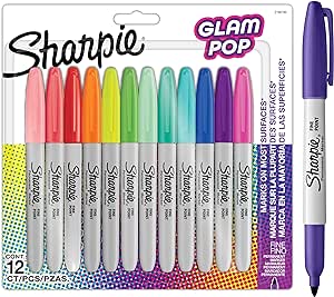 Sharpie Glam Pop Marqueurs permanents | Pointe fine pour des détails audacieux | Couleurs assorties | 12 feutres marqueurs