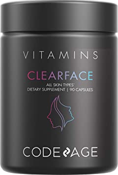 Clearface Pantothenic Acid, Niacin Supplement, Vitamins A, C, D3, E, FloraFIT Probiotics, Zinc, Riboflavin, Thiamin, L-Lysine HCL & Omega-3, Niacinamide, Skin Botanical Blend - Non-GMO - 90 Capsules