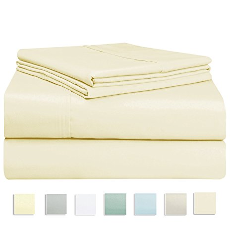 Pizuna Linens 400 Thread Count Sheet Set, 100% Long Staple Cotton Ecru Queen Sheets, Luxurious Soft Sateen Weave Bed sheets fit upto fit 17" Deep Pockets (Ecru Queen 100% Cotton Sheet Set)