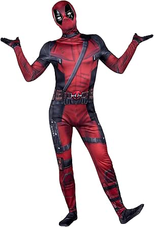 MARVEL Deadpool Official Adult Deluxe Zentai Halloween Costume - Stretch Spandex with Wrist Slits