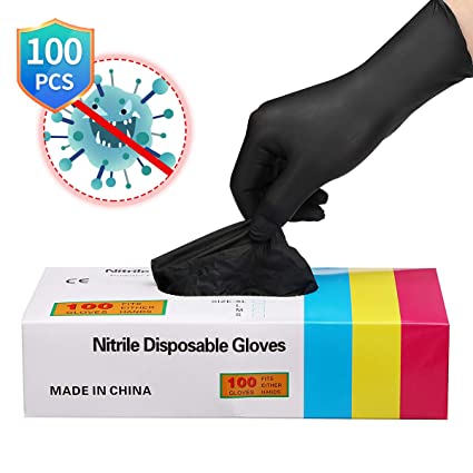 Caveen 100pcs Nitrile Gloves, Disposable Gloves, No Powder,Latex Free, Anti-Allergic, Wear-Resistant 100pcs (L, Black)