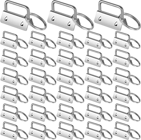 100 Pieces Key Fob Hardware Key Fob Keychain Wristlet with Split Ring (Silver,1 Inch)