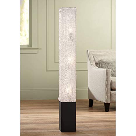 Modern Floor Lamp Noir Black Column Textured Clear Acrylic Rectangular for Living Room Bedroom Office - 360 Lighting