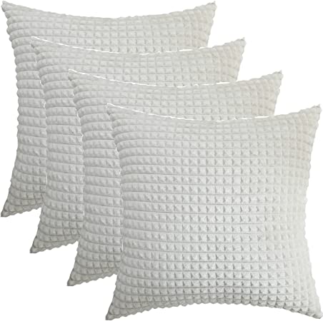 Throw Pillow Covers, Set of 2 Decorative Pillow Covers Velvet Corduroy Square, Throw Pillow Cases Throw Cushion Covers Invisible Zippered (18"x18" - Set of 4, Beige)