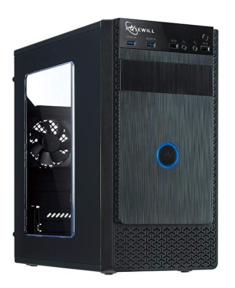 ROSEWILL Micro ATX Mini Tower Computer Case, Black Steel and Plastic Computer case with 1x 120mm Front Fan and 1x 80mm Rear Fan, Front I/O and 2X USB 3.0 with Transparent Side Panel (FBM-X1)