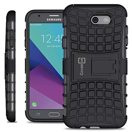 Galaxy J7 Prime Case, Galaxy J7 Sky Pro Case, Galaxy Halo Case, CoverON [Atomic Series] Hybrid Armor Cover Tough Protective Hard Kickstand for Samsung Galaxy J7 Prime / J7 Sky Pro/Halo - Black