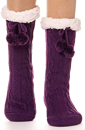 Womens Fuzzy Slipper Socks Warm Thick Knit Heavy Fleece lined Fluffy Christmas Stockings Winter Socks