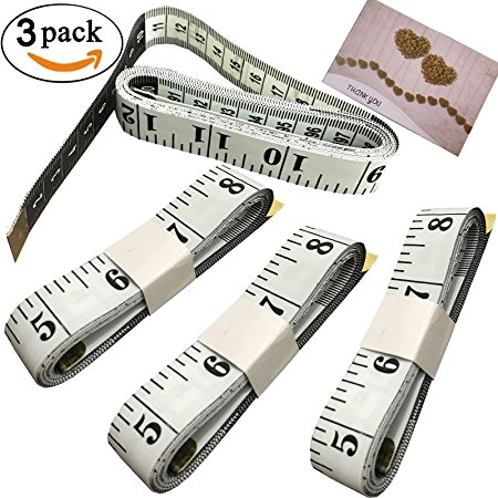 3pcs White Tape Measures 60-Inch/150cm Soft Cloth Measuring Tape Weight Loss Medical Body Measurement Sewing Tailor Craft Vinyl Ruler, Has Centimetre Scale on Reverse Side   Thank you Card