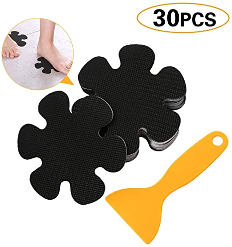 Jassmine 30 Pcs Non-Slip Treads,4x4 Inch,Adhesive Decals,Anti-Slip Stickers,Ideal Appliques Tape for Baby,Senior,Adult.Suit for Bath Tub,Stairs,Shower Room & Other Slippery Surfaces (Snowflake Black)