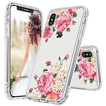 iPhone X Case, iPhone X Cover, MOSNOVO Floral Pink Rose Flower Clear Design Transparent Plastic Hard with TPU Bumper Protective Back Phone Case for Apple iPhone X