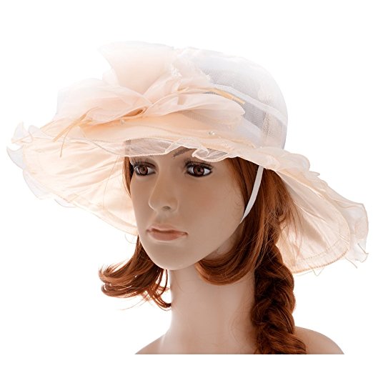 Vbiger Women's Kentucky Derby Hat Large Brim Chiffon Lace Flounce Sun Hats