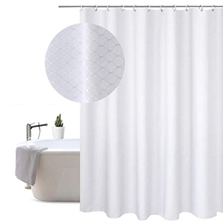 EurCross White Shower Curtain 180 x 180cm Fits Home Hotel Bathroom, Waffle Checked Water Repellent Mold Resistant Polyester Bathroom Curtains with Hooks