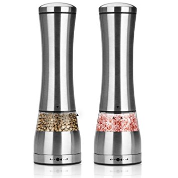 Salt and Pepper Mill Set, Pupow 2 in 1 Adjustable Manual Stainless Steel Salt and Pepper Mills.(2 packs)