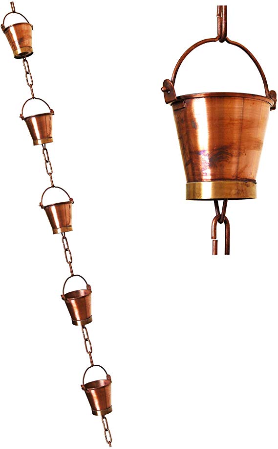 U-nitt 8-1/2 feet Pure Copper Rain Chain for Gutter: Bucket Cup 8.5 ft Length #8146