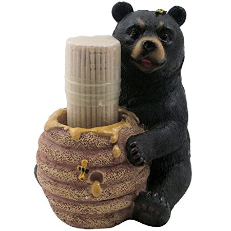 Decorative Black Bear in a Beehive Honey Pot Toothpick Holder Figurine for Cabin or Rustic Lodge Decor Sculptures and Statuettes As Collectible Wildlife Animal Gifts