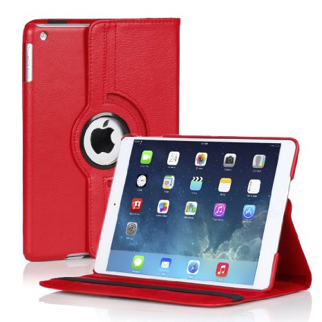 TNP iPad Air 2 Case (Red) - 360 Degree Rotating Synthetic Leather Stand Case with Smart Cover Auto Sleep & Wake Feature and Stylus Holder for Apple iPad Air 2 (iPad 6) 2014 Model