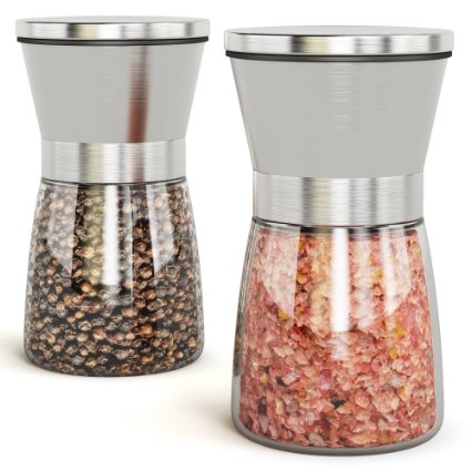 ChefStir Salt and Pepper Grinder Mill Set Brushed Stainless Steel Shakers With Adjustable Coarseness Best for Kitchen Spices Set of 2