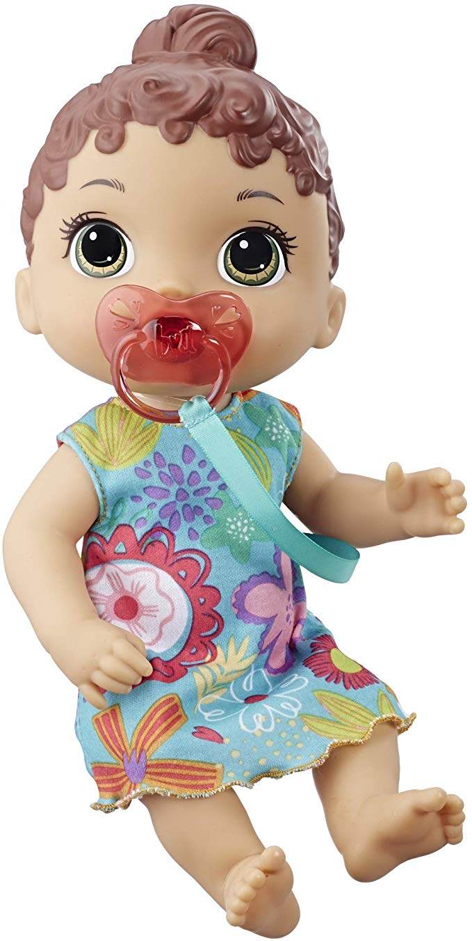 Baby Alive Baby Lil Sounds: Interactive Brown Hair Baby Doll for Girls & Boys Ages 3 & Up, Makes 10 Sound Effects, Including Giggles, Cries, Baby Doll with Pacifier