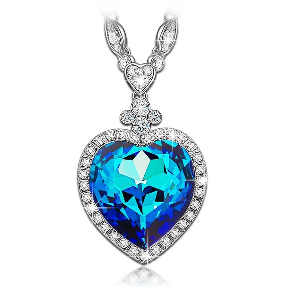 LadyColour "Heart Of The Ocean" Swarovski Crystals Sapphire Pendant Necklace,Titanic Necklace For Her