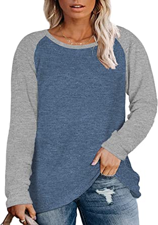 DOLNINE Plus Size Tops for Women Raglan Long Sleeve Tunic Shirts