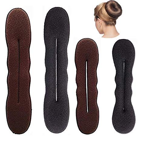 MOXVIN Magic Hair Bun Maker - 2 Large & 2 Small Brown & Black Foam Sponge Bun Shaper - Hair Accessories - Beauty Strong Holder Hairstyle Donut Ponytail Twister Tie - 4 Pack