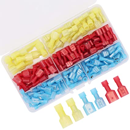 150PCS Wire Connectors, (Red 22-16AWG, Blue 16-14AWG, Yellow 10-12AWG), Fully Insulated Male & Female Spade Nylon Quick Disconnect