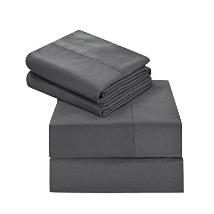 Htovila 110 GSM Bed Sheet Set - Brushed Microfiber 2100 Bedding - Wrinkle, Fade, Stain Resistant - Hypoallergenic - 4 Piece(Grey, Queen)