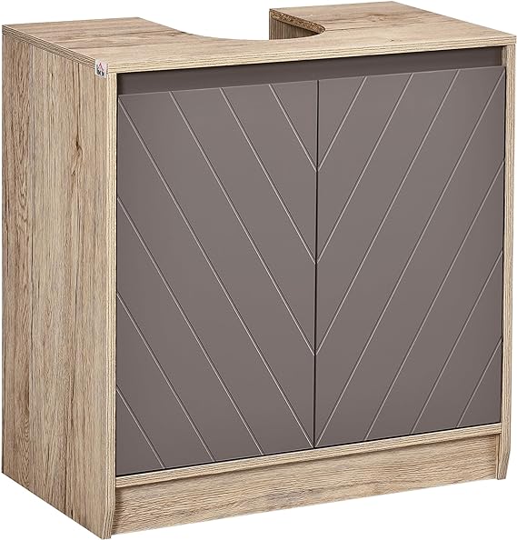 HOMCOM Meuble Salle de Bain sous Lavabo - Meuble sous-Vasque - Placard 2 Portes avec étagère - dim. 60L x 30l x 59,8H cm - Panneaux Particules chêne Clair Gris